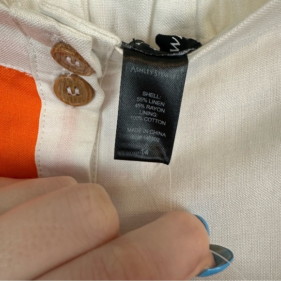 Ashley Stewart | White, Yellow, and Pink Colorblock Button Front Midi Skirt 14 - Picture 7 of 7